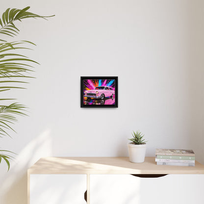 Pink Classic Station Wagon Canvas Print — Retro Car Wall Art, Framed Matte Multi‑Color Splash