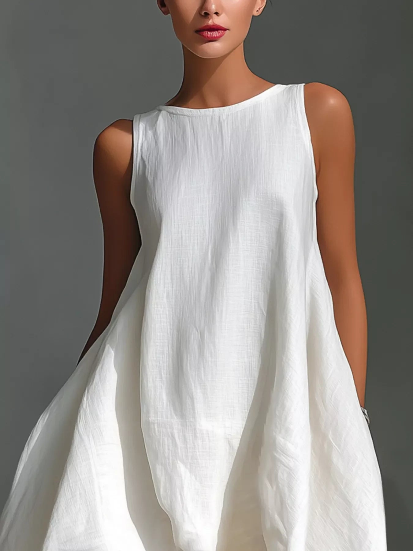 High-Low Round Neck Sleeveless Dress