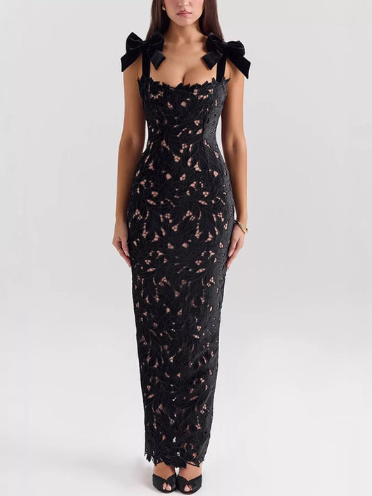 Slit Tie Shoulder Maxi Dress