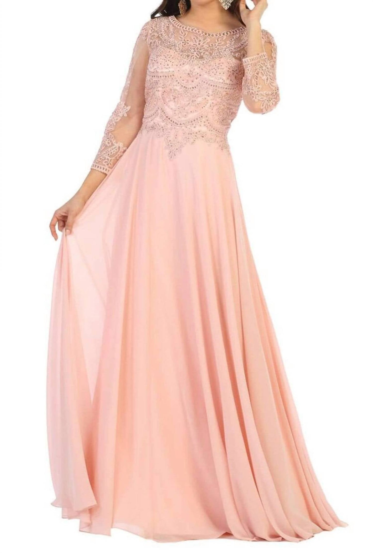 Applique Long Sleeve A-line Dress