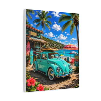 Beach Vintage VW Wall Art – Teal Beetle Canvas Print