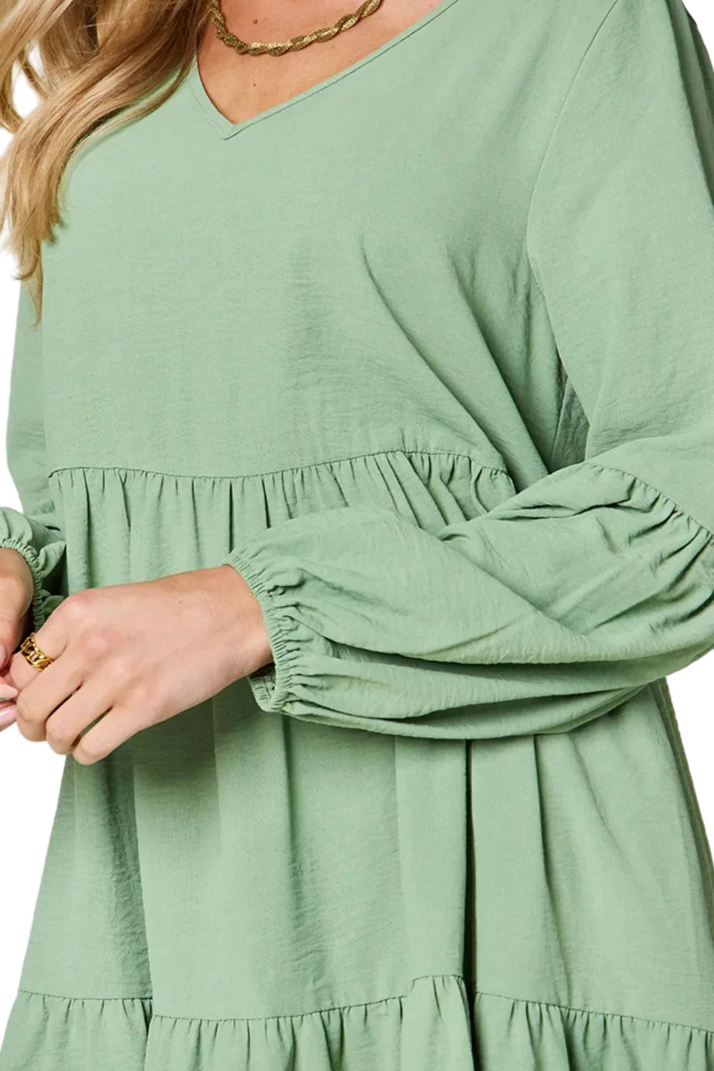 Garden Naked Women's Casual Dress Babydoll Tiered Dress with Pockets Long Sleeve Ruffle Hem Soft Cotton Blend Loose Fit