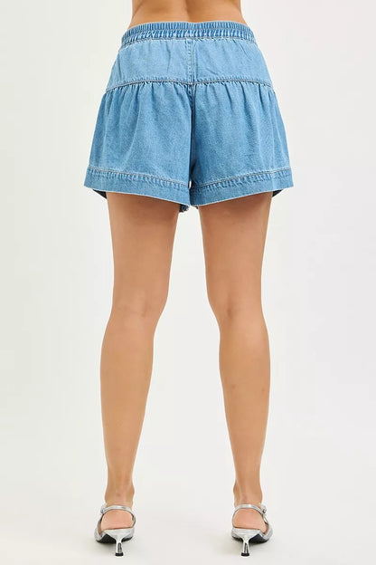 RISEN Elastic Band Slouchy Shorts With Shirred Detail