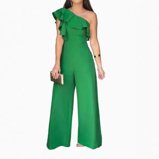 Chic Off-Shoulder High-Waisted Loose Straight-Leg Women's Jumpsuit with Ruffles