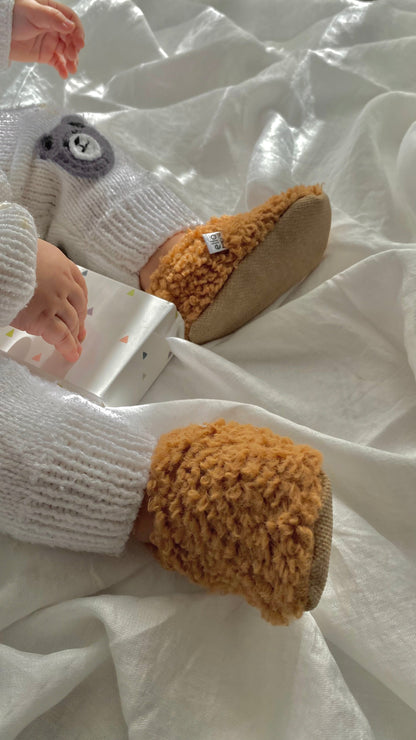Teddy Baby Booties House Slippers, Non-Slip Sole, Organic Cotton Lining, Home Nursery Shoes Taba