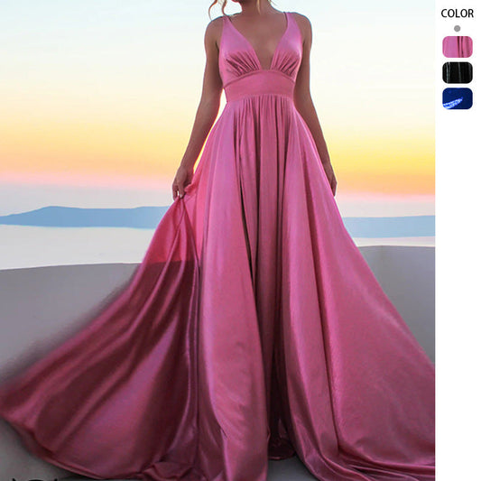 Draped-shoulder Long Dress Sleeveless High-waisted Split Dress (see size chart under more details)