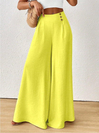 Stylish And Elegant Mid-rise Wide-leg Pants With A Flared Hem (see size guide under more details)