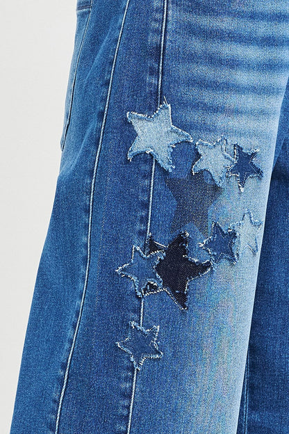 RISEN Elastic Band Slouchy Cropped Barrel with Star Patch