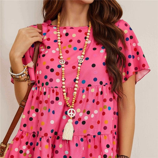 Colorful Polka Dot Print Short Sleeve Shirt