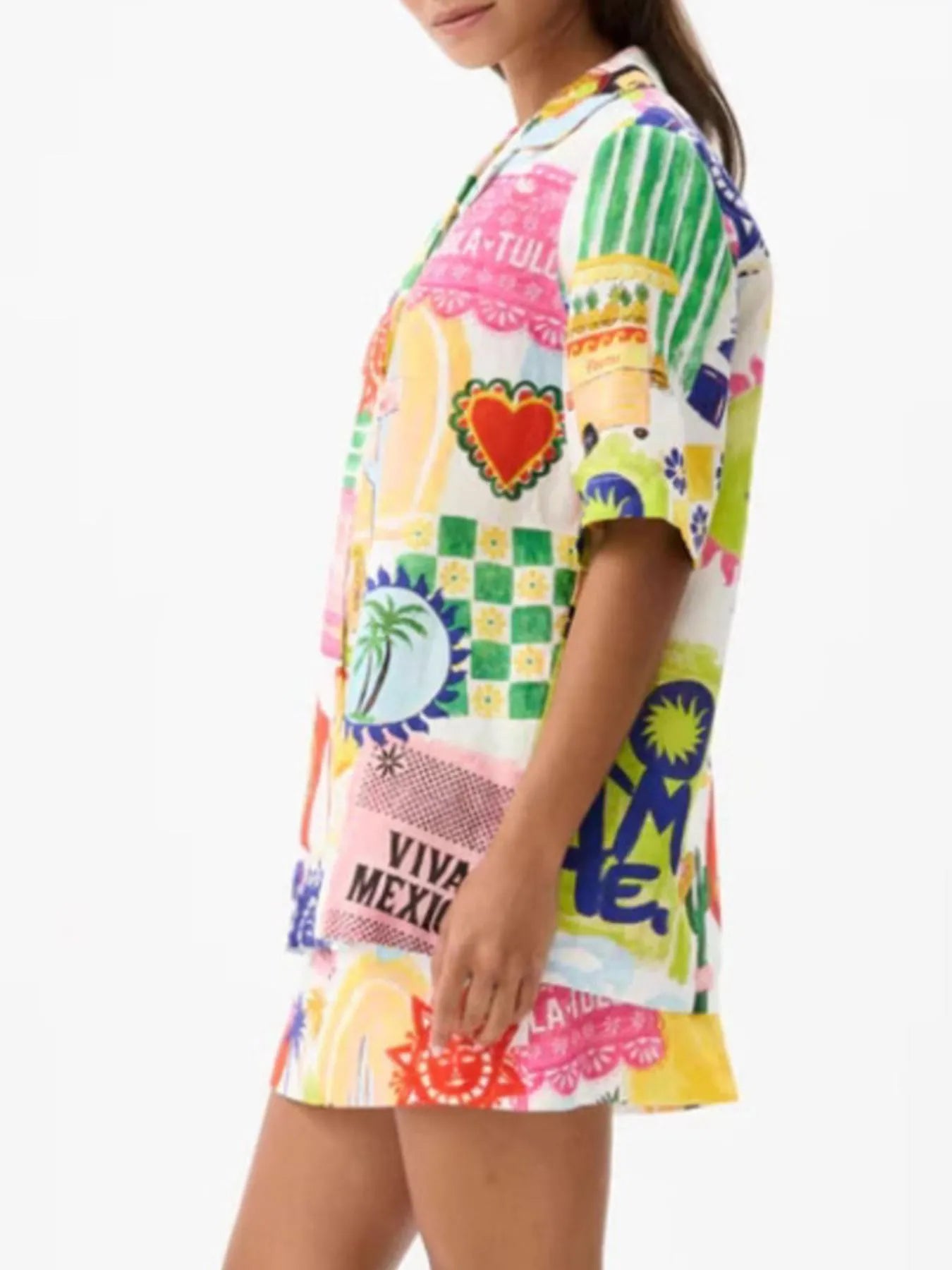 Printed Button Up Shirt and Skirt Set See size chart under “more details”