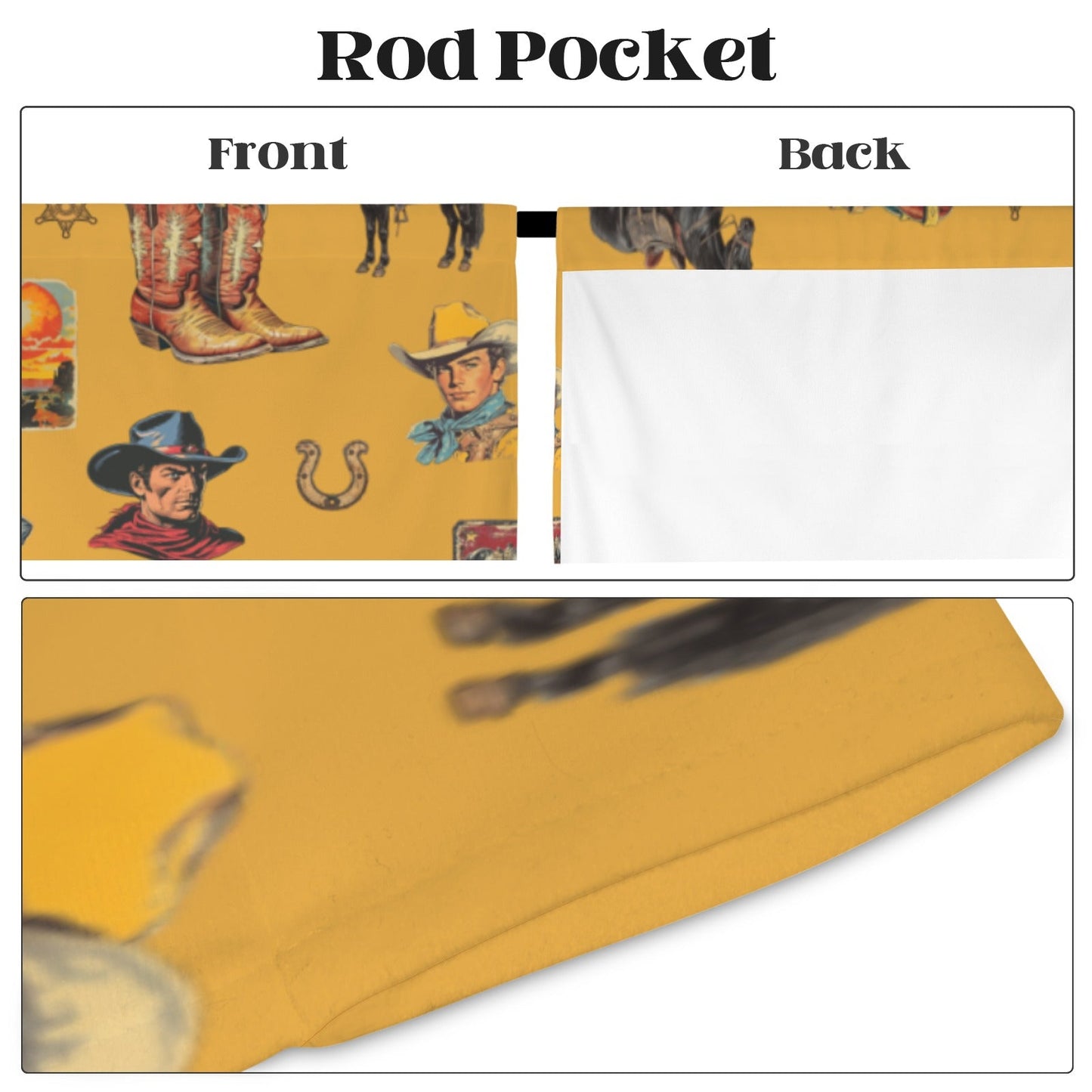 Baha Ranch Vintage Cowboy Collage Western Curtains 52" x 63" Made in America