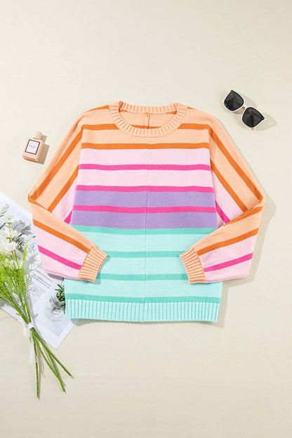 Gradient Striped Ribbed Edge Loose Sweater
