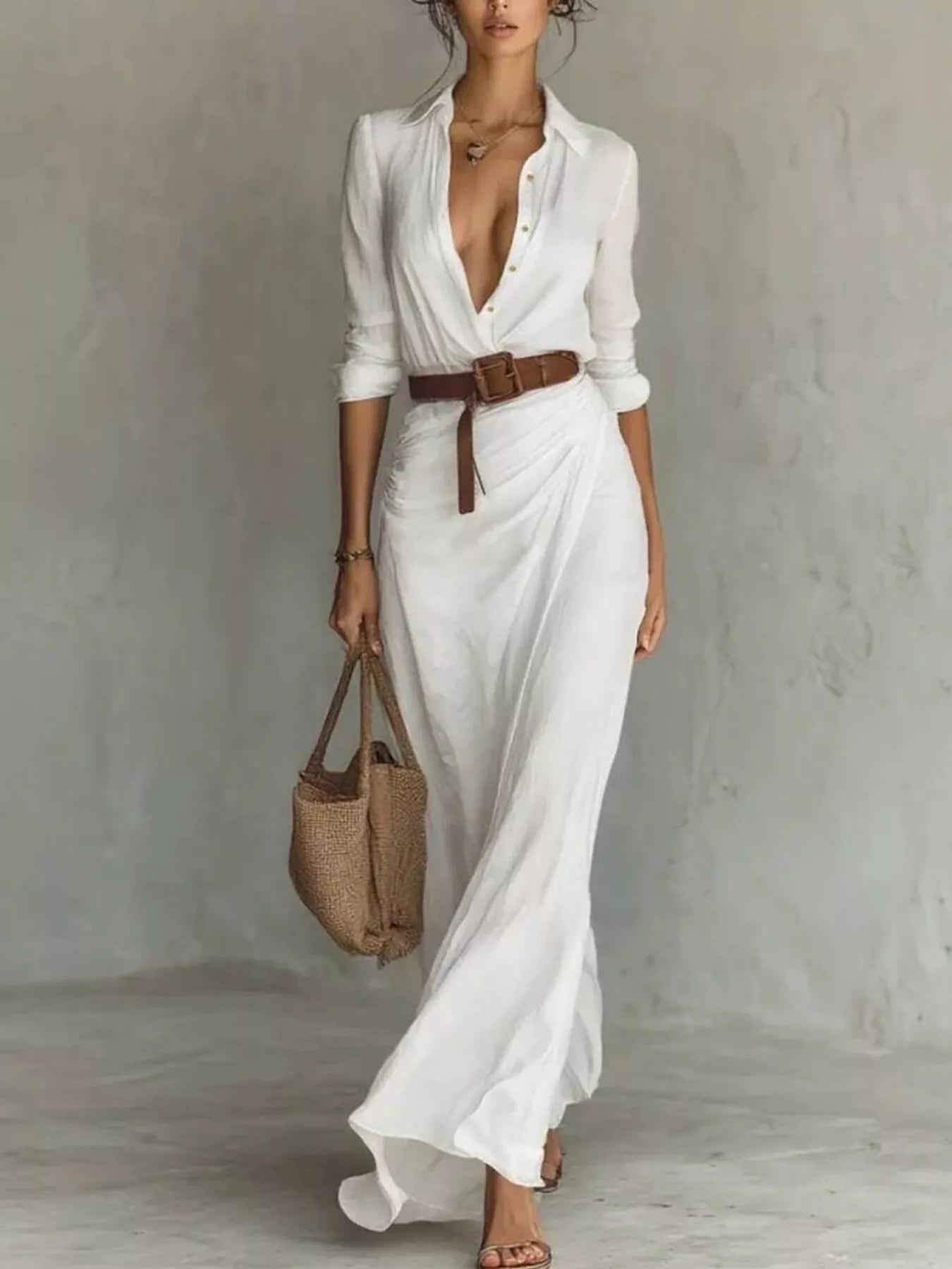 Ruched Long Sleeve Maxi Dress