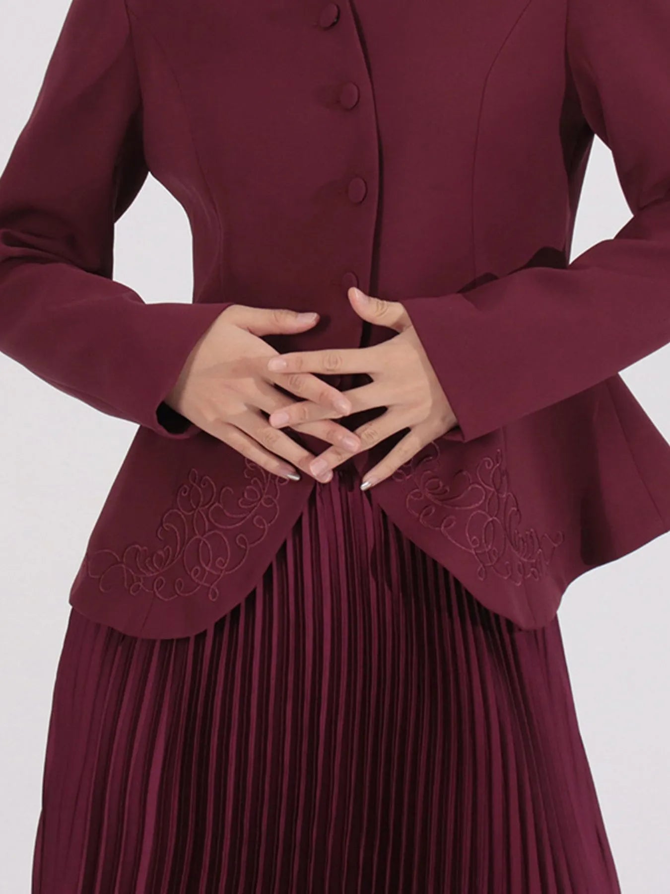 Button Up Long Sleeve Top and Pleated Skirt Set See size chart under “more details”