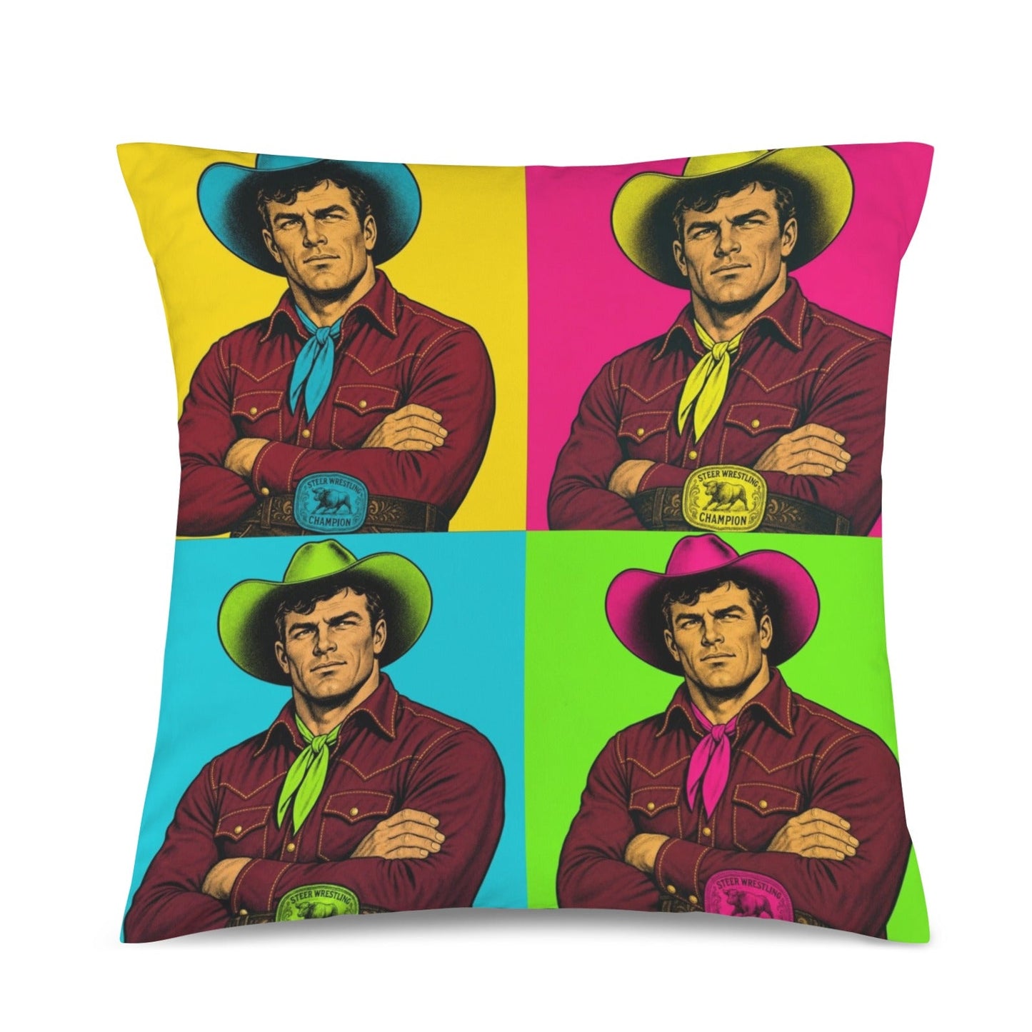 Baha Ranch The Last Roundup Steer Wrestler Collage Velvety Soft Throw Pillow Cover Made in America