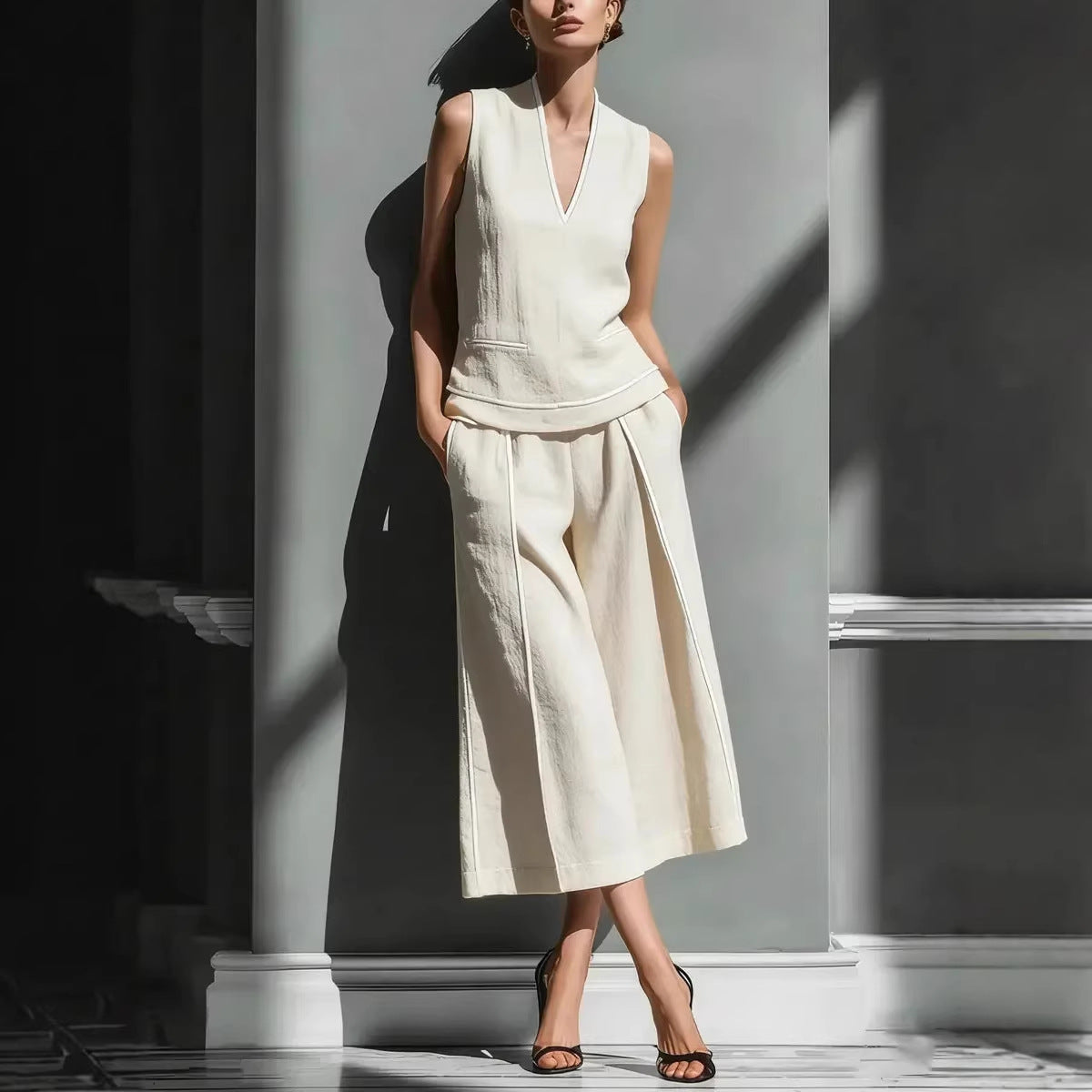 Casual Comfort Womens Sleeveless Linen Shirt Set (see size chart under more details)