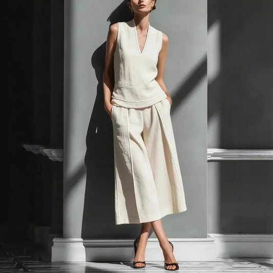 Casual Comfort Womens Sleeveless Linen Shirt Set (see size chart under more details)
