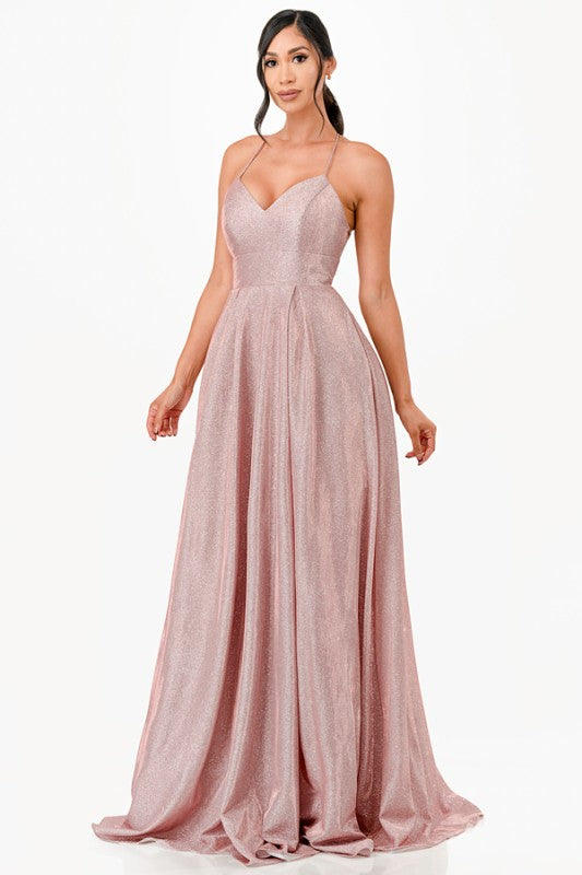 Back lace up glitter gown