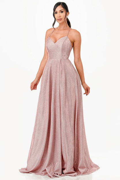 Back lace up glitter gown