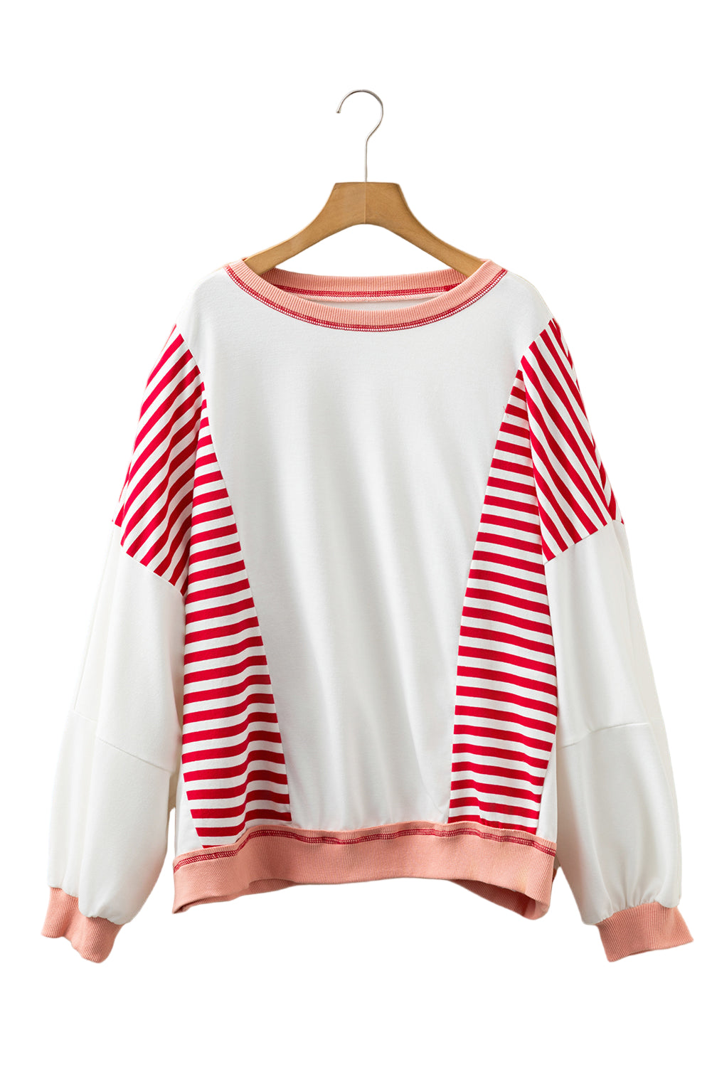 Red Stripe Color Block Patchwork Seam Detail Plus Size Sweatshirt