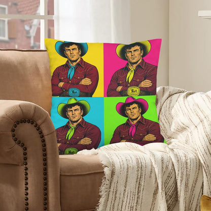 Baha Ranch The Last Roundup Steer Wrestler Collage Velvety Soft Throw Pillow Cover Made in America