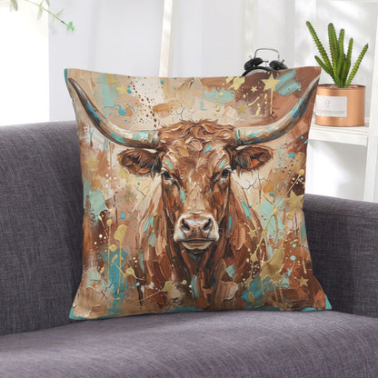 Baha Ranch Velvety Soft Painted Bull Pillow Cover Made in America