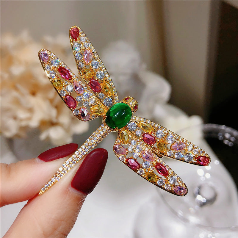 French Colorful Zircon Dragonfly Brooch Sweater Accessories
