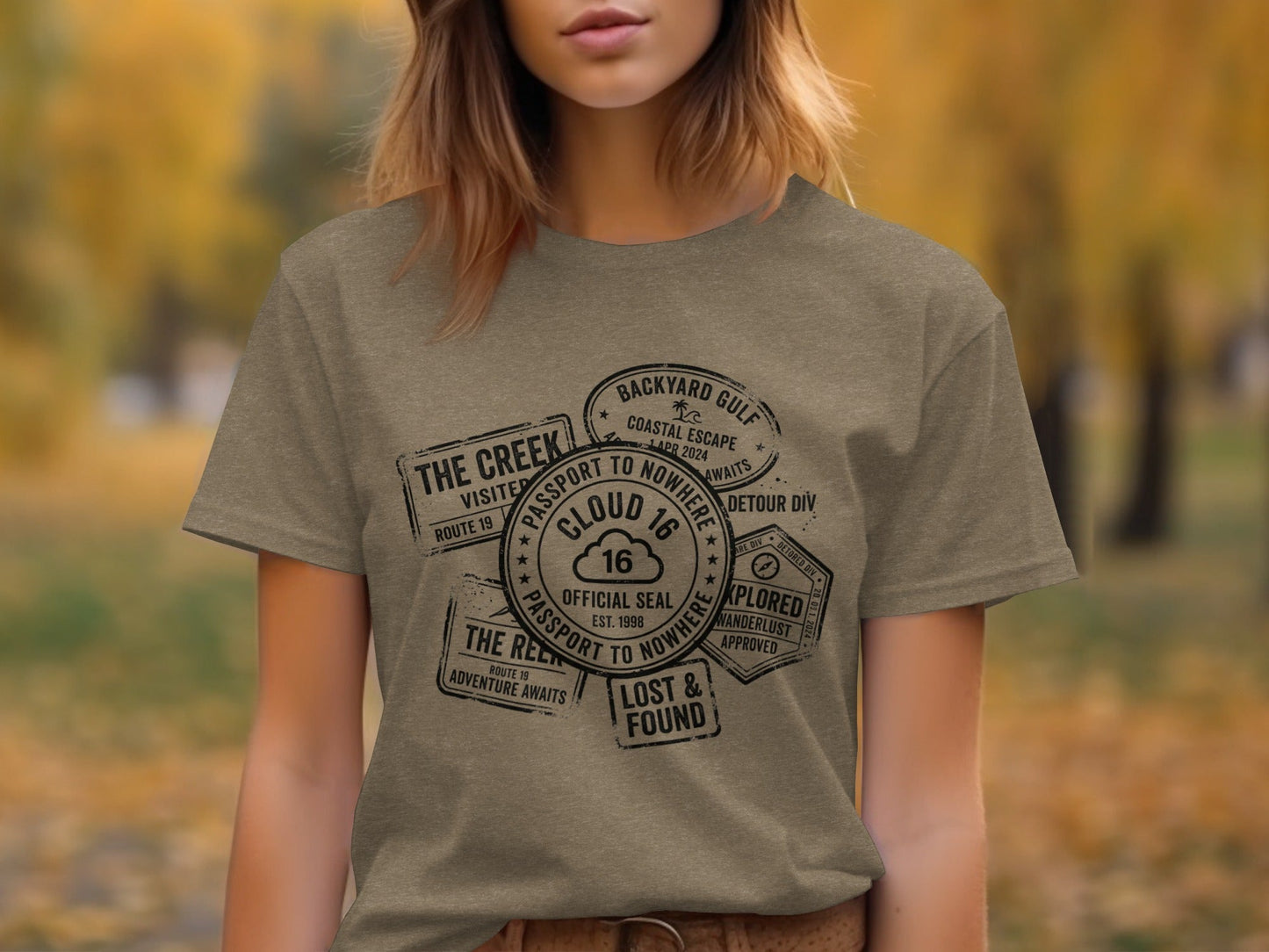 Rugged Wanderlust Passport Stamp Graphic Wilderness Shirt
