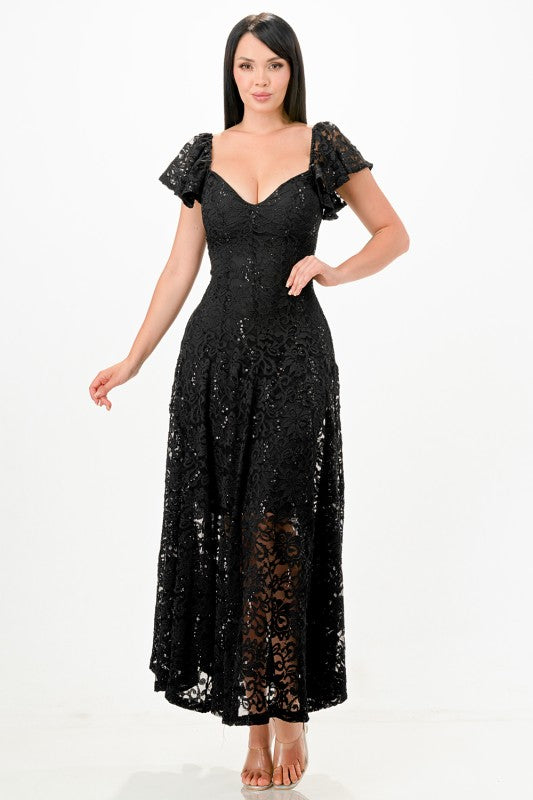 Butterfly sleeve lace dress
