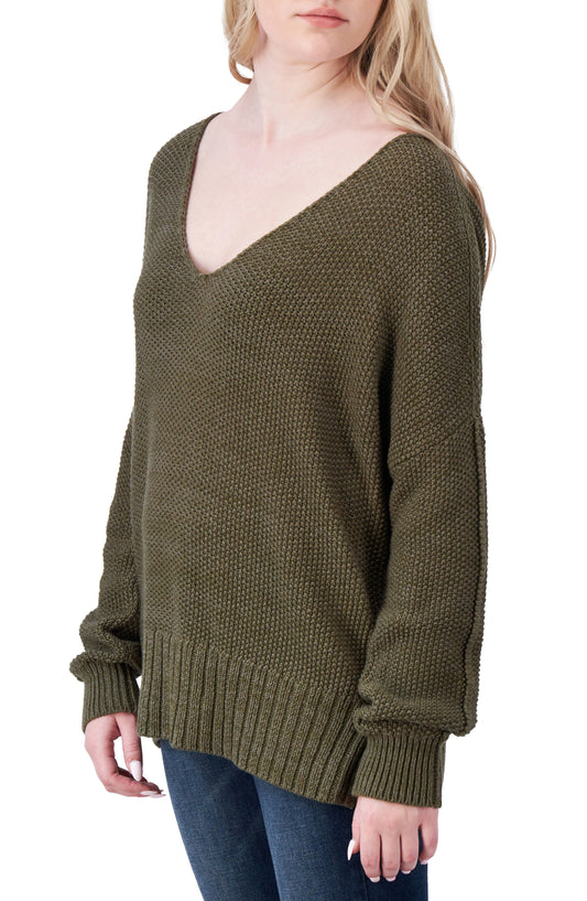 [7WP5056-343] WOMENS LUCKY BRAND SPRING WEIGHT V NECK PULLOVER - OLIVE