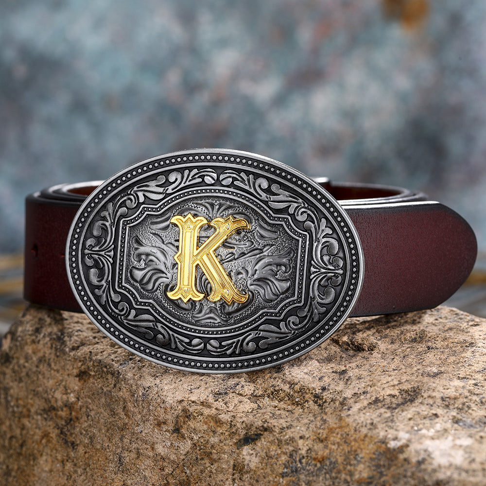 Tang Grass Pattern Letter A-Z Belt Buckle Head