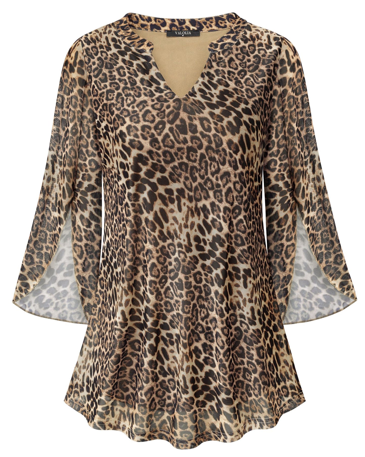 VALOLIA Women's 3/4 Sleeve Floral Tunic Tops V Neck Double Layers Loose Fit Mesh Blouses Shirt