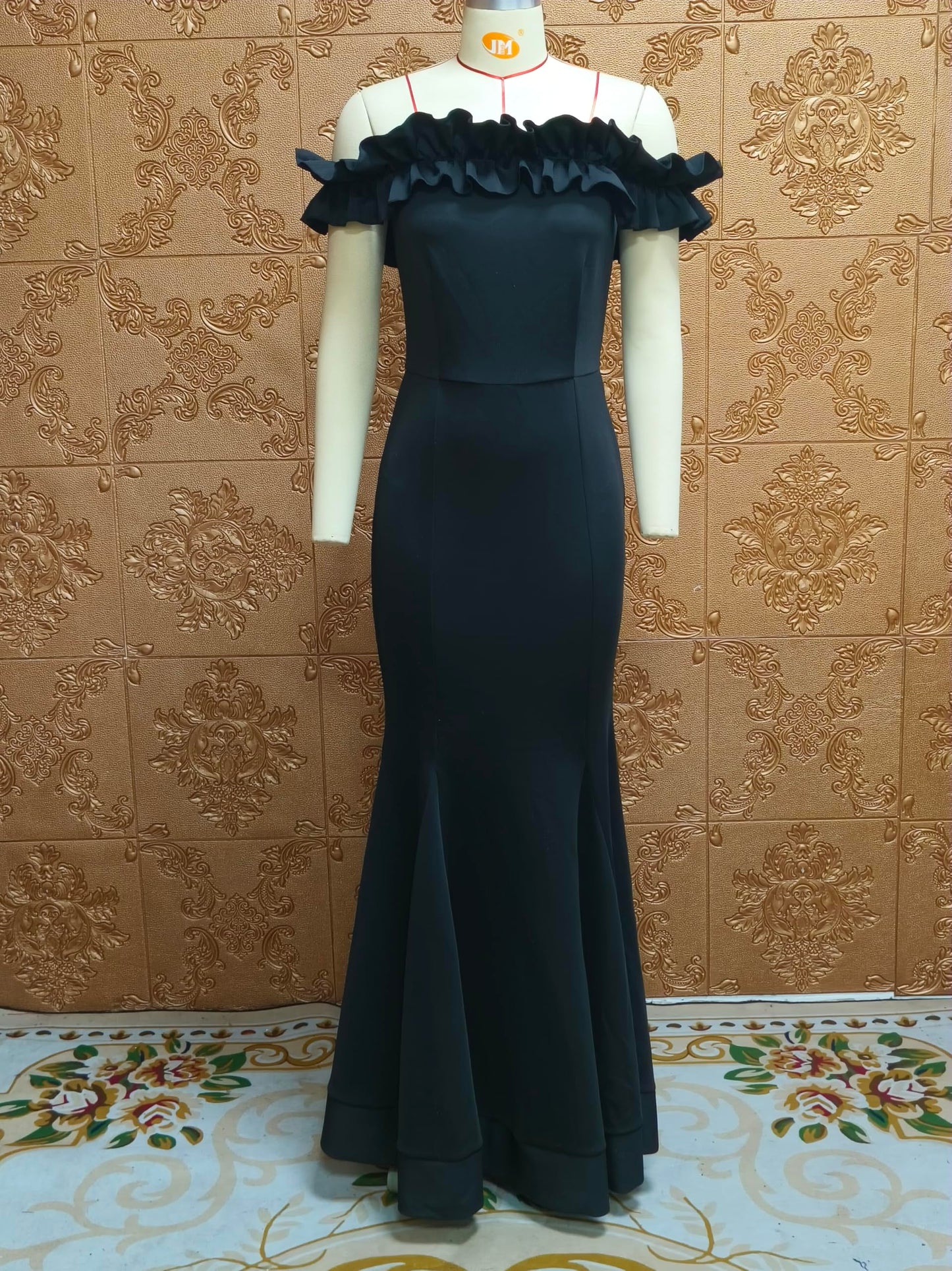 Cololura Sexy Floor-Length Off Shoulder Ruffles Stringy Selvedge Mermaid Bodycon Party Evening Maxi Dress
