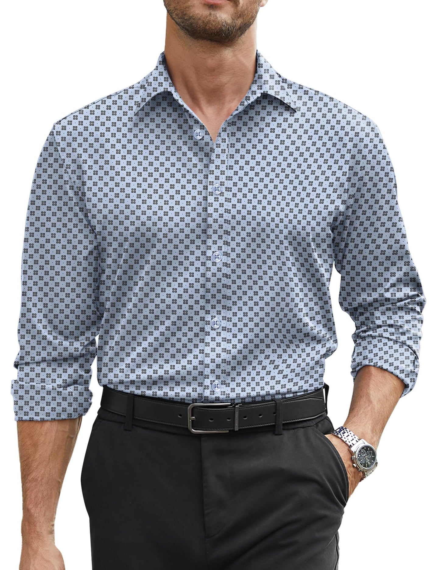 COOFANDY Mens Stretch Dress Shirts Long Sleeve Button Down Shirt Regular Fit Formal Business Wedding Shirts