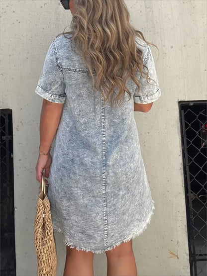 Full Size Raw Hem Short Sleeve Dress Plus Size