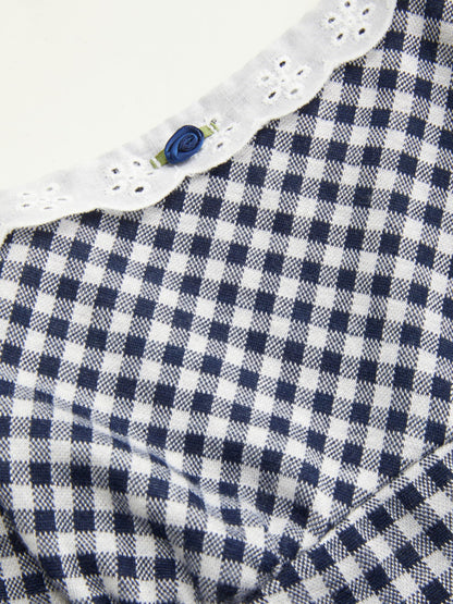 CIDER Womens Summer Gingham Dress Plaid Tie Spaghetti Strap Sleeveless Lace Trim Cute A Line Casual Mini Dresses Sundress