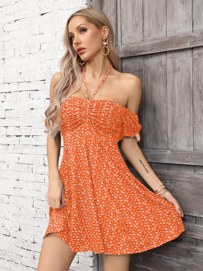 Missufe Women's Puff Short Sleeve Fit and Flare Casual Drawstring Floral Mini Sun Dresses 2025 Summer Vacation