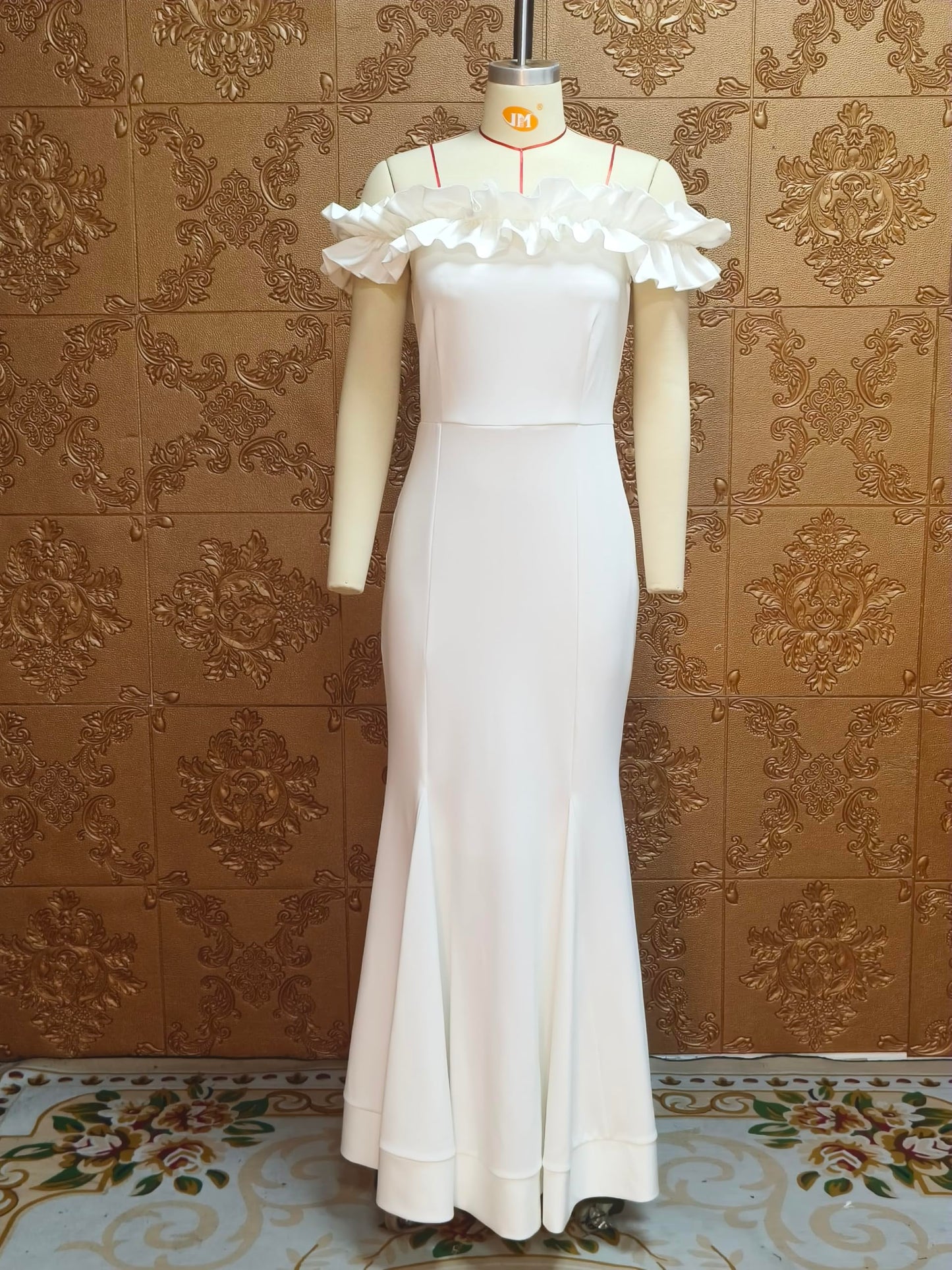 Cololura Sexy Floor-Length Off Shoulder Ruffles Stringy Selvedge Mermaid Bodycon Party Evening Maxi Dress