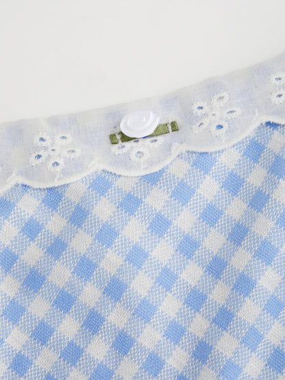 CIDER Womens Summer Gingham Dress Plaid Tie Spaghetti Strap Sleeveless Lace Trim Cute A Line Casual Mini Dresses Sundress