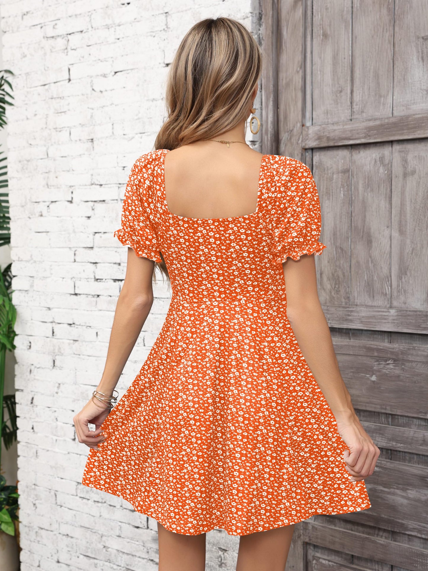 Missufe Women's Puff Short Sleeve Fit and Flare Casual Drawstring Floral Mini Sun Dresses 2025 Summer Vacation