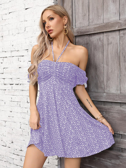 Missufe Women's Puff Short Sleeve Fit and Flare Casual Drawstring Floral Mini Sun Dresses 2025 Summer Vacation