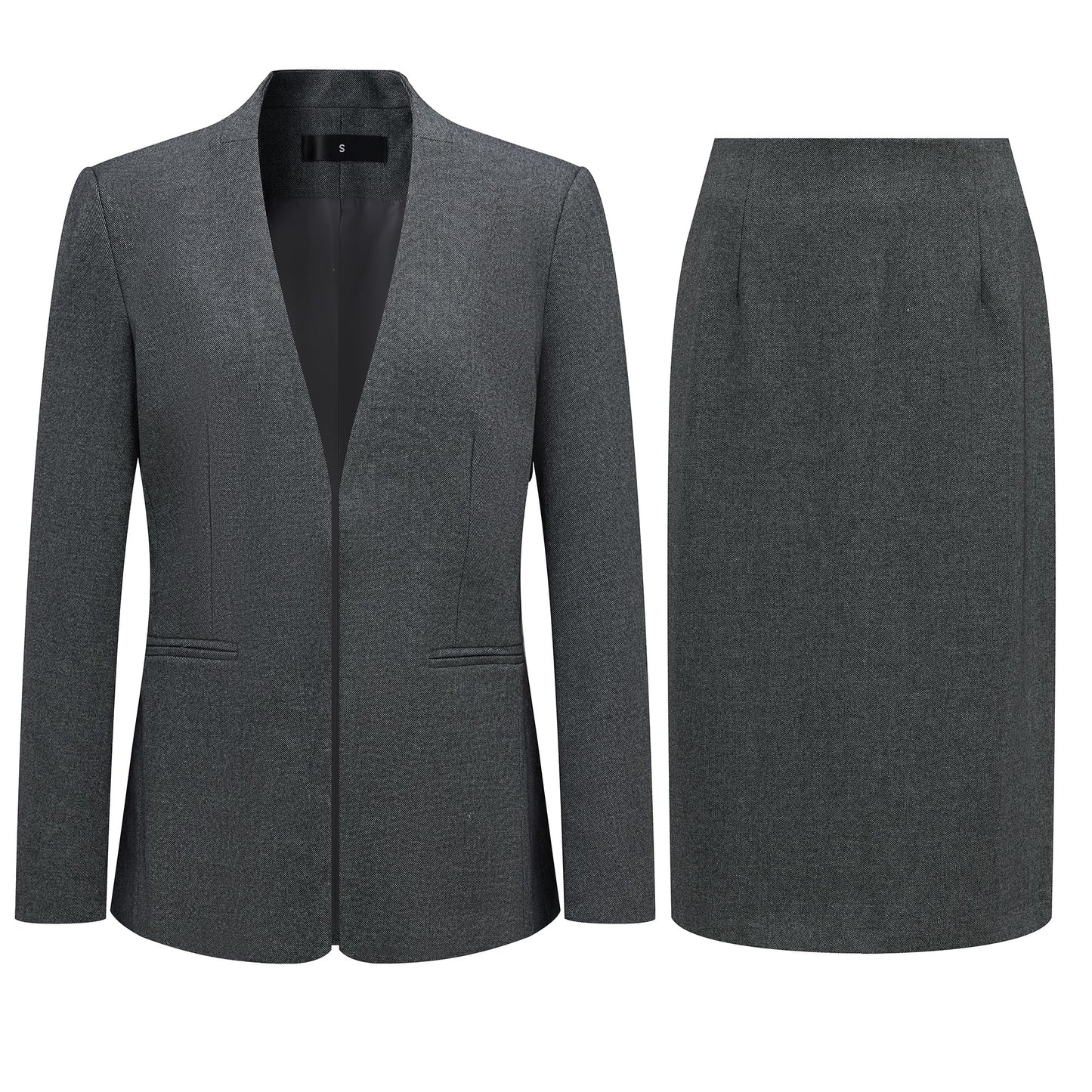 Women's 2 Piece Business Suit Skirt Set Collarless Blazer Jacket & Pencil Skirt Office Work Professional Outfits