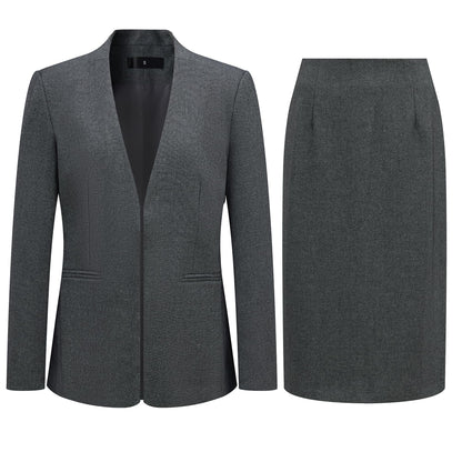 Women's 2 Piece Business Suit Skirt Set Collarless Blazer Jacket & Pencil Skirt Office Work Professional Outfits