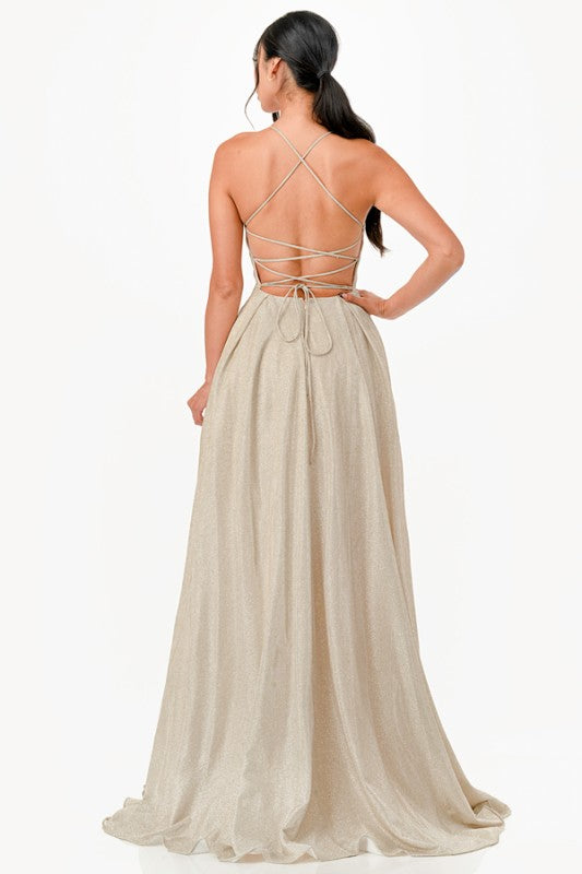 Back lace up glitter gown