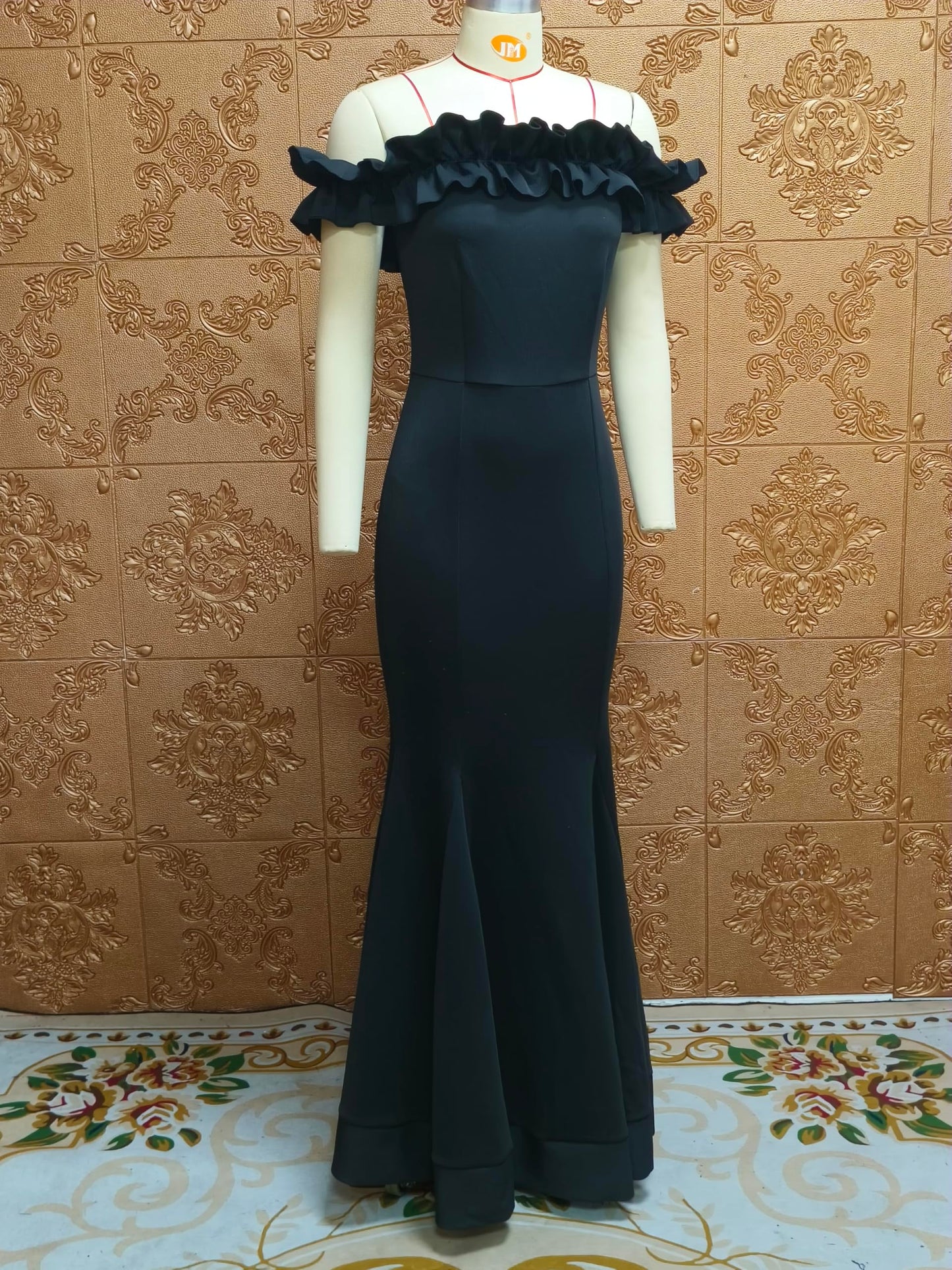 Cololura Sexy Floor-Length Off Shoulder Ruffles Stringy Selvedge Mermaid Bodycon Party Evening Maxi Dress