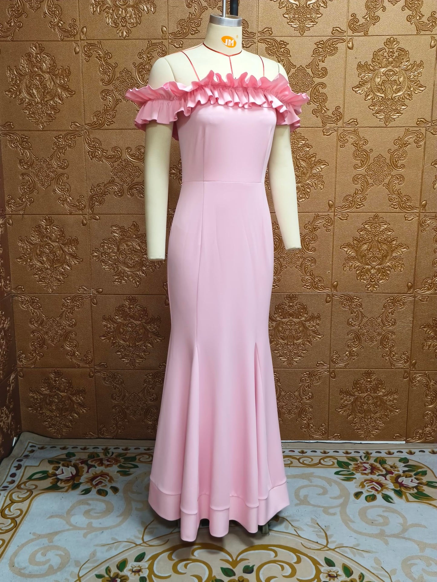 Cololura Sexy Floor-Length Off Shoulder Ruffles Stringy Selvedge Mermaid Bodycon Party Evening Maxi Dress