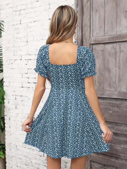 Missufe Women's Puff Short Sleeve Fit and Flare Casual Drawstring Floral Mini Sun Dresses 2025 Summer Vacation
