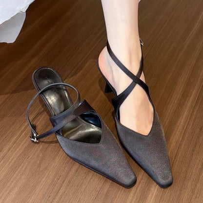 Women's Cross Strap Stiletto Pumps – Pointed Toe Satin High Heels