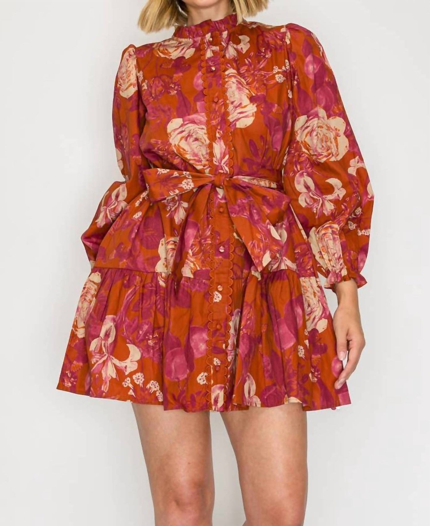 Rustic Rose Print Mini Dress