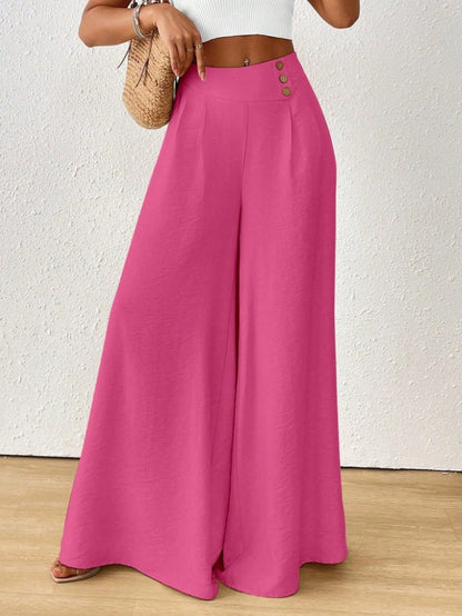 Stylish And Elegant Mid-rise Wide-leg Pants With A Flared Hem (see size guide under more details)